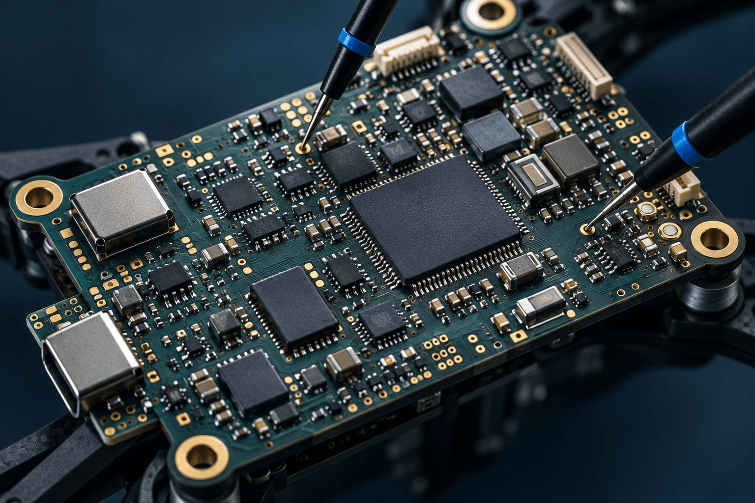 Концептуальная иллюстрация контрольных точек PCB и щупов, не результат измерений или лаборатория компании
